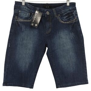 C3 Embellished Bermuda Denim Shorts Women’s Size 11 Dark Wash Crystal Studded